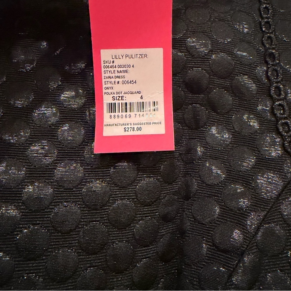 LILLY PULITZER Zaria Dress Black Polka Dot Size 4 Cocktail Goth Preppy Festive - Picture 7 of 9